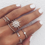 Vintage Ring Female Bohemian Geometric Flower Crystal Ring Set Finger Jewelry