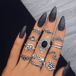Vintage Ring Female Bohemian Geometric Flower Crystal Ring Set Finger Jewelry