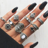 Vintage Ring Female Bohemian Geometric Flower Crystal Ring Set Finger Jewelry