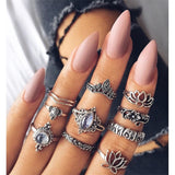Vintage Ring Female Bohemian Geometric Flower Crystal Ring Set Finger Jewelry