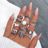 Vintage Ring Female Bohemian Geometric Flower Crystal Ring Set Finger Jewelry