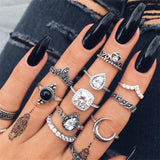 Vintage Ring Female Bohemian Geometric Flower Crystal Ring Set Finger Jewelry