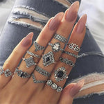 Vintage Ring Female Bohemian Geometric Flower Crystal Ring Set Finger Jewelry