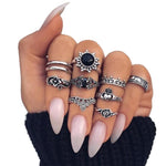 Vintage Ring Female Bohemian Geometric Flower Crystal Ring Set Finger Jewelry
