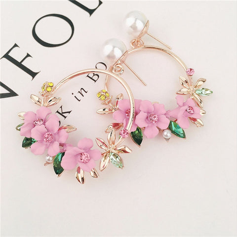 Trendy Cute Pink Flower Earrings For Women Girls Jewelry