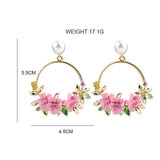 Trendy Cute Pink Flower Earrings For Women Girls Jewelry