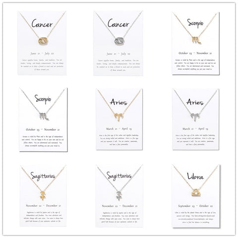 Birthday Gifts 12 Constellation Zodiac Pendant Necklace With White Card
