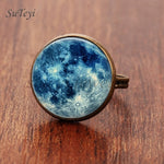 SUTEYI Fashion Galaxy Star Moon Glass Cabochon Ring Silver