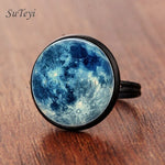 SUTEYI Fashion Galaxy Star Moon Glass Cabochon Ring Silver