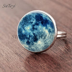 SUTEYI Fashion Galaxy Star Moon Glass Cabochon Ring Silver
