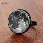 SUTEYI Fashion Galaxy Star Moon Glass Cabochon Ring Silver