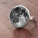 SUTEYI Fashion Galaxy Star Moon Glass Cabochon Ring Silver