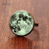 SUTEYI Fashion Galaxy Star Moon Glass Cabochon Ring Silver