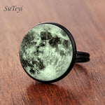 SUTEYI Fashion Galaxy Star Moon Glass Cabochon Ring Silver