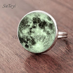 SUTEYI Fashion Galaxy Star Moon Glass Cabochon Ring Silver