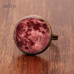 SUTEYI Fashion Galaxy Star Moon Glass Cabochon Ring Silver