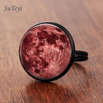 SUTEYI Fashion Galaxy Star Moon Glass Cabochon Ring Silver