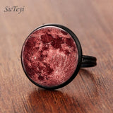 SUTEYI Fashion Galaxy Star Moon Glass Cabochon Ring Silver