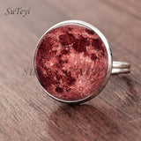SUTEYI Fashion Galaxy Star Moon Glass Cabochon Ring Silver
