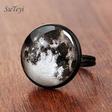 SUTEYI Fashion Galaxy Star Moon Glass Cabochon Ring Silver