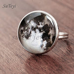 SUTEYI Fashion Galaxy Star Moon Glass Cabochon Ring Silver