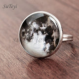 SUTEYI Fashion Galaxy Star Moon Glass Cabochon Ring Silver