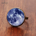 SUTEYI Fashion Galaxy Star Moon Glass Cabochon Ring Silver