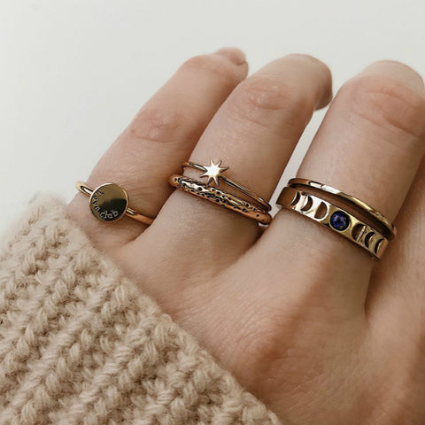 New Ring Popular Fashion Simple Retro Star Awn Moon Letters Women's Ring