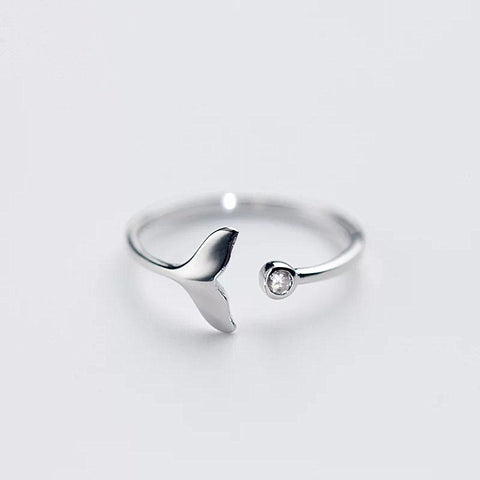 Mossovy Cubic Zircon White Fish Adjustable Silver Ring Fairy Tale Dream Rings for Woman